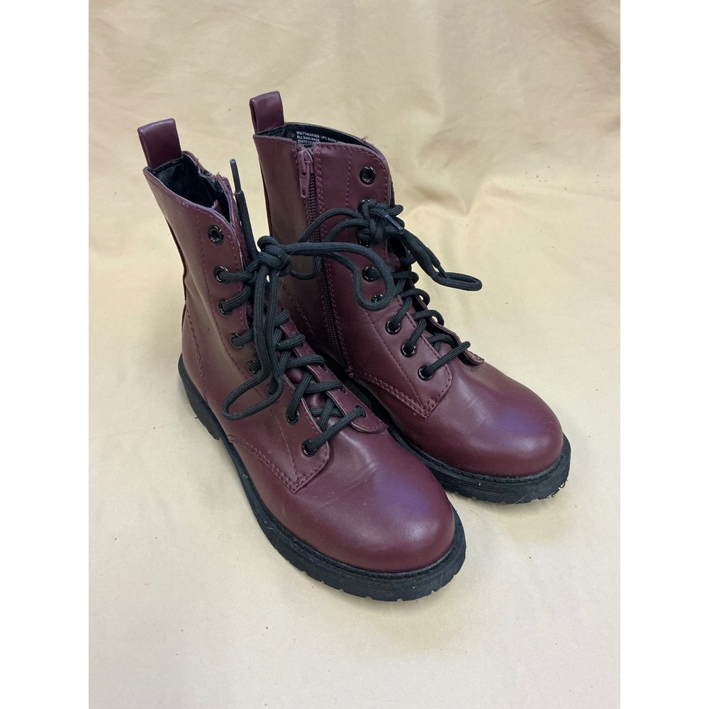 Time and Tru Womens Burgundy Combat Boots Side Zip Lug Sole WMTT40AM008 Size 6